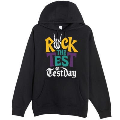 Rock The Test Testing Day Hand Skeleton Teacher Student Premium Pullover Hoodie