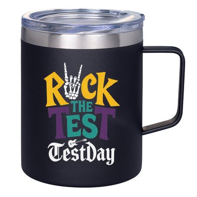Rock The Test Testing Day Hand Skeleton Teacher Student 12oz Stainless Steel Coffee Mug