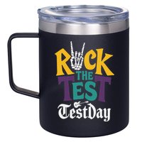 Rock The Test Testing Day Hand Skeleton Teacher Student 12oz Stainless Steel Coffee Mug