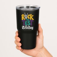 Rock The Test Testing Day Hand Skeleton Teacher Student Tumbler