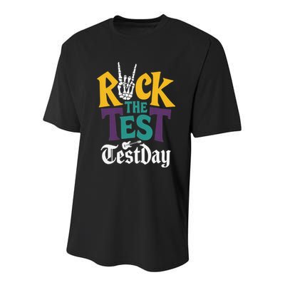 Rock The Test Testing Day Hand Skeleton Teacher Student Youth Performance Sprint T-Shirt