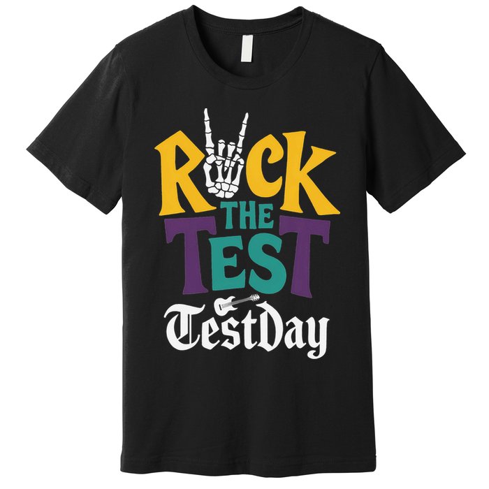 Rock The Test Testing Day Hand Skeleton Teacher Student Premium T-Shirt