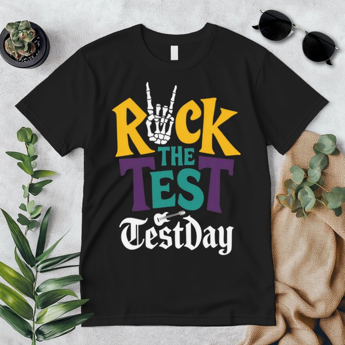 Rock The Test Testing Day Hand Skeleton Teacher Student Premium T-Shirt
