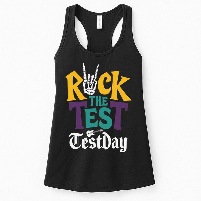 Rock The Test Testing Day Hand Skeleton Teacher Student Womens Tank Top