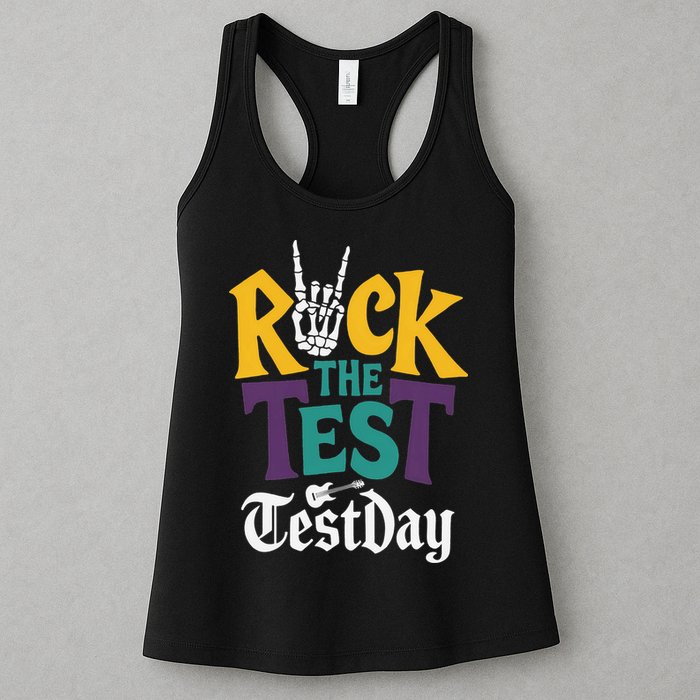 Rock The Test Testing Day Hand Skeleton Teacher Student Womens Tank Top
