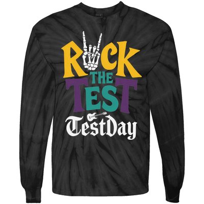 Rock The Test Testing Day Hand Skeleton Teacher Student Tie-Dye Long Sleeve Shirt