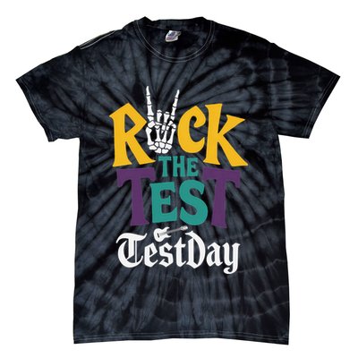 Rock The Test Testing Day Hand Skeleton Teacher Student Tie-Dye T-Shirt
