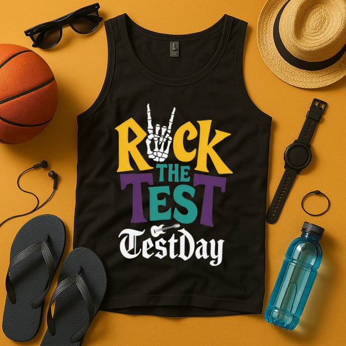 Rock The Test Testing Day Hand Skeleton Teacher Student Tank Top