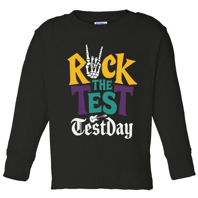 Rock The Test Testing Day Hand Skeleton Teacher Student Toddler Long Sleeve Shirt