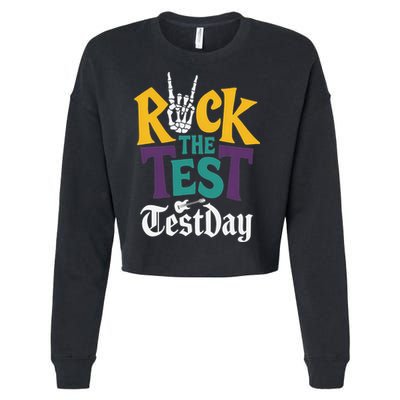 Rock The Test Testing Day Hand Skeleton Teacher Student Cropped Pullover Crew