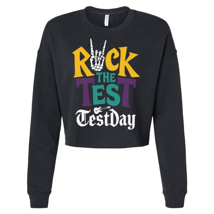 Rock The Test Testing Day Hand Skeleton Teacher Student Cropped Pullover Crew