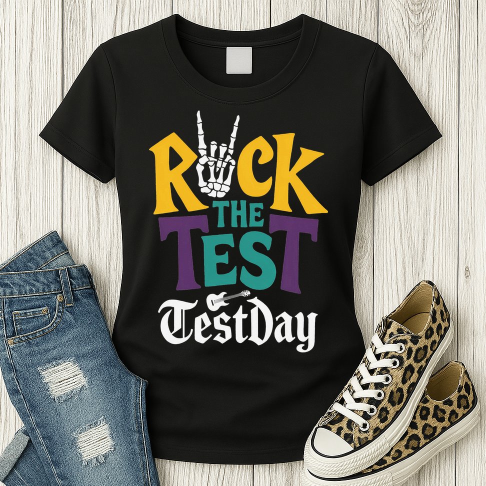 Rock The Test Testing Day Hand Skeleton Teacher Student Womens T-Shirt