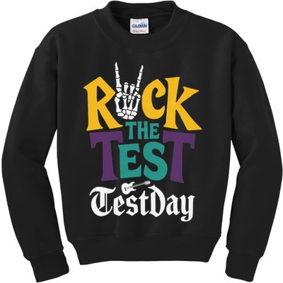 Rock The Test Testing Day Hand Skeleton Teacher Student Kids Sweatshirt