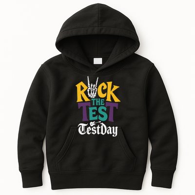 Rock The Test Testing Day Hand Skeleton Teacher Student Kids Hoodie