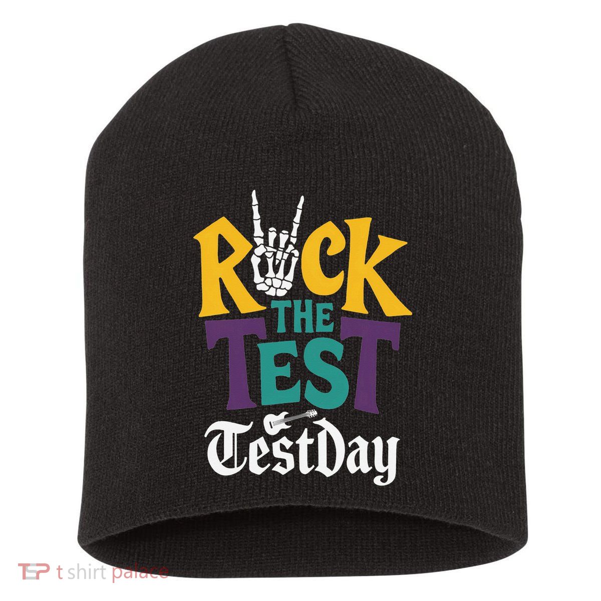 Rock The Test Testing Day Hand Skeleton Teacher Student Short Acrylic Beanie