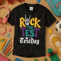Rock The Test Testing Day Hand Skeleton Teacher Student Kids T-Shirt
