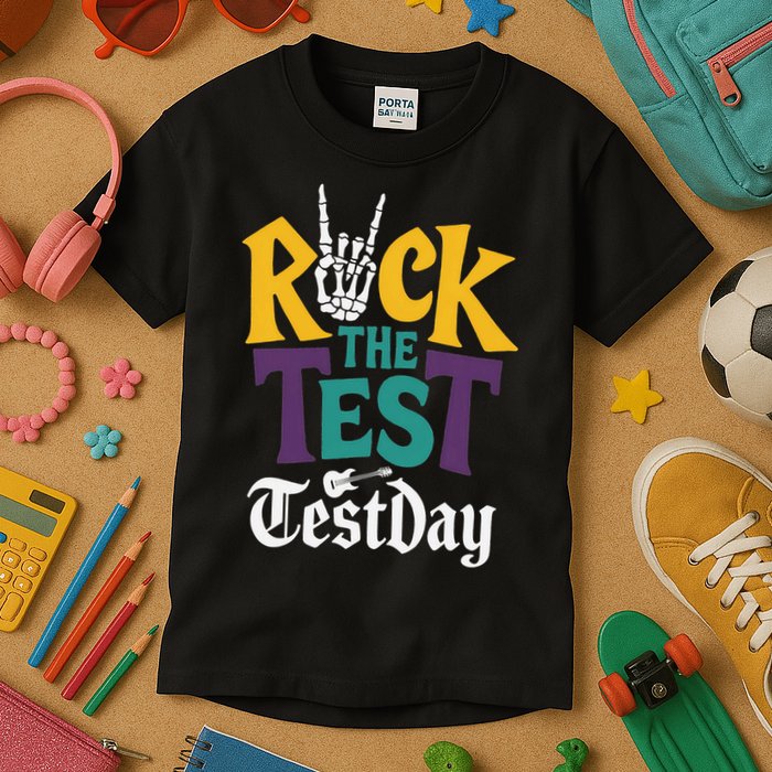 Rock The Test Testing Day Hand Skeleton Teacher Student Kids T-Shirt
