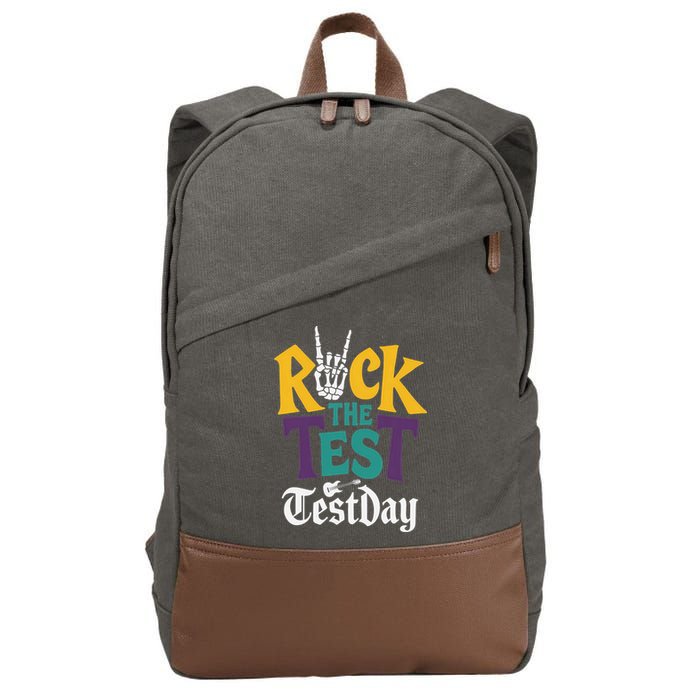 Rock The Test Testing Day Hand Skeleton Teacher Student Cotton Canvas Backpack