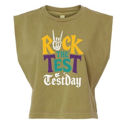 Rock The Test Testing Day Hand Skeleton Teacher Student Garment-Dyed Women's Muscle Tee