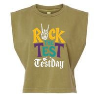 Rock The Test Testing Day Hand Skeleton Teacher Student Garment-Dyed Women's Muscle Tee