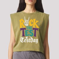 Rock The Test Testing Day Hand Skeleton Teacher Student Garment-Dyed Women's Muscle Tee