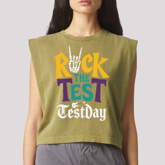Rock The Test Testing Day Hand Skeleton Teacher Student Garment-Dyed Women's Muscle Tee