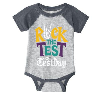 Rock The Test Testing Day Hand Skeleton Teacher Student Infant Baby Jersey Bodysuit