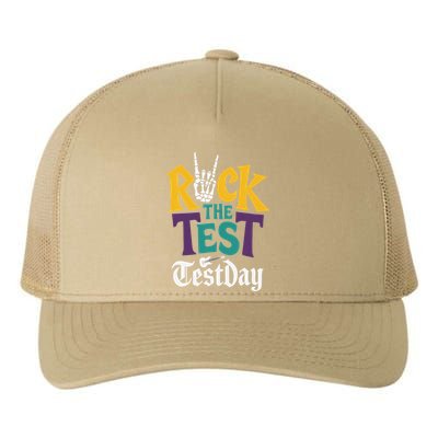 Rock The Test Testing Day Hand Skeleton Teacher Student Yupoong Adult 5-Panel Trucker Hat