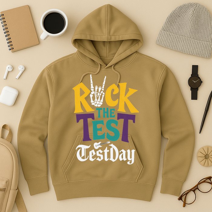 Rock The Test Testing Day Hand Skeleton Teacher Student Hoodie