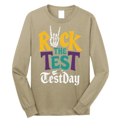 Rock The Test Testing Day Hand Skeleton Teacher Student Long Sleeve Shirt