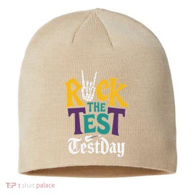 Rock The Test Testing Day Hand Skeleton Teacher Student Sustainable Beanie