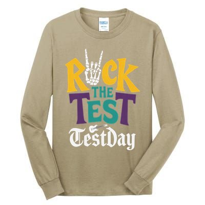 Rock The Test Testing Day Hand Skeleton Teacher Student Tall Long Sleeve T-Shirt