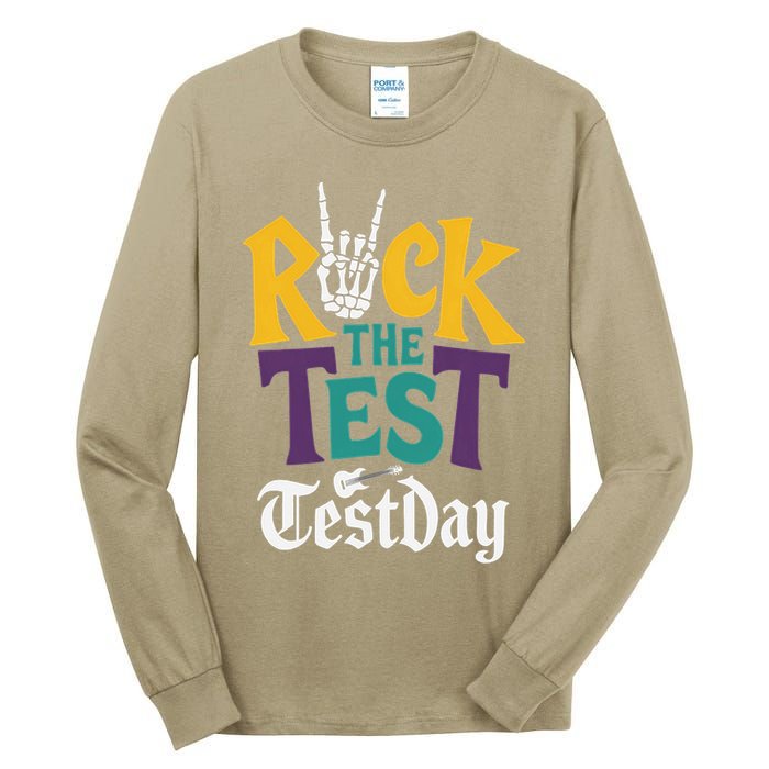 Rock The Test Testing Day Hand Skeleton Teacher Student Tall Long Sleeve T-Shirt