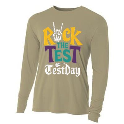 Rock The Test Testing Day Hand Skeleton Teacher Student Cooling Performance Long Sleeve Crew