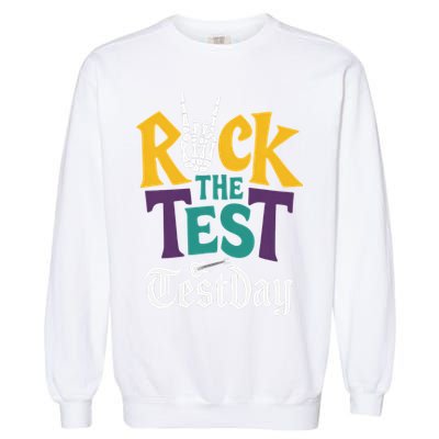 Rock The Test Testing Day Hand Skeleton Teacher Student Garment-Dyed Sweatshirt