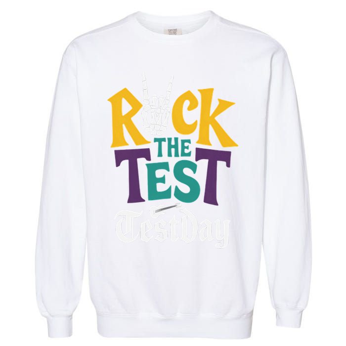 Rock The Test Testing Day Hand Skeleton Teacher Student Garment-Dyed Sweatshirt