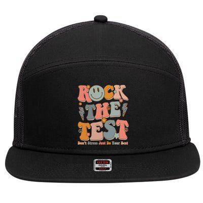 Rock The Test Dont Stress Just Do Your Best Teacher Retro 7 Panel Mesh Trucker Snapback Hat