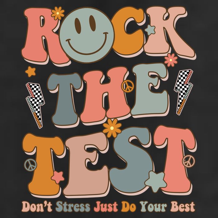 Rock The Test Dont Stress Just Do Your Best Teacher Retro 7 Panel Mesh Trucker Snapback Hat