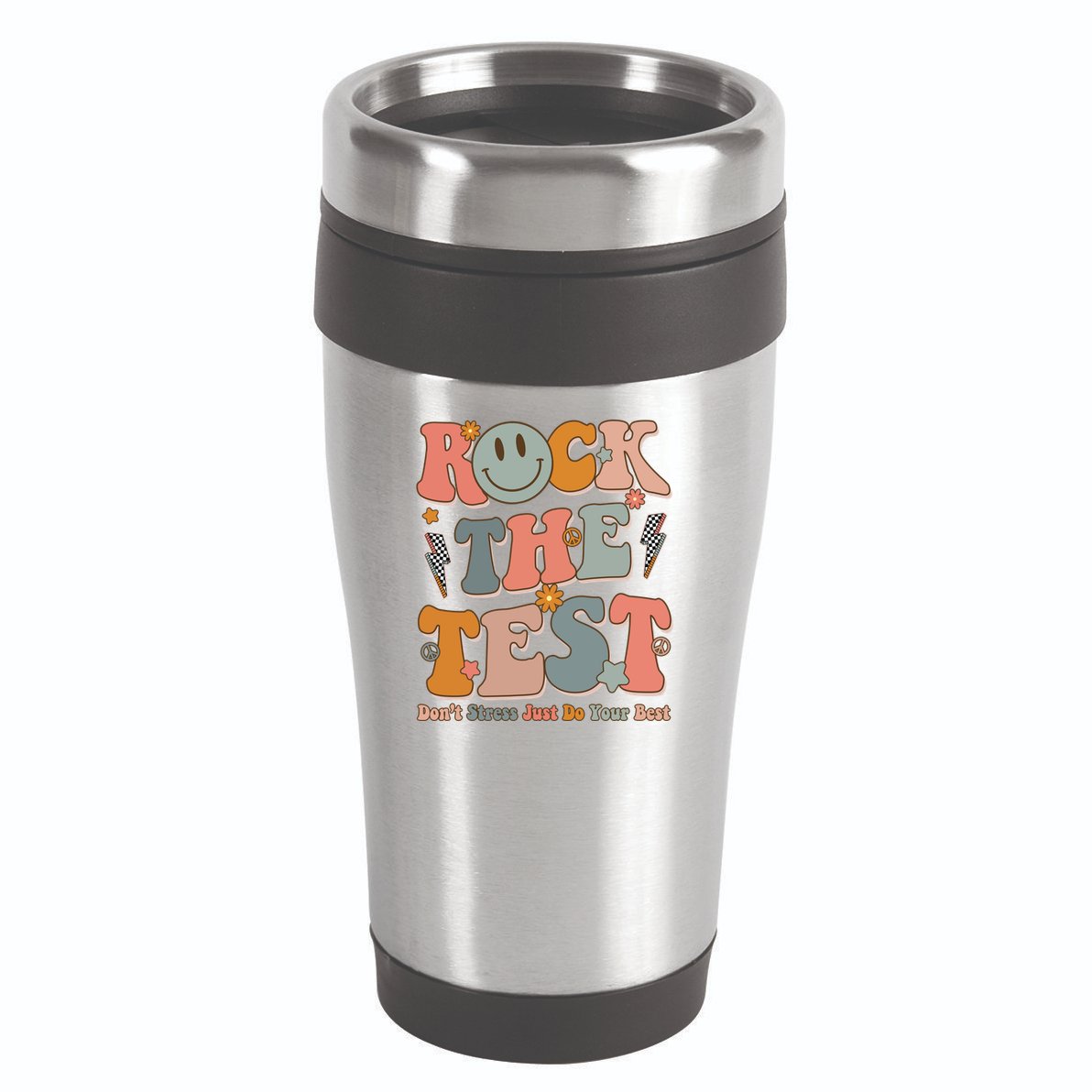 Rock The Test Dont Stress Just Do Your Best Teacher Retro 16oz Travel Tumbler