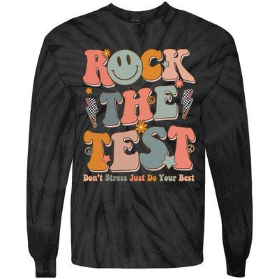 Rock The Test Dont Stress Just Do Your Best Teacher Retro Tie-Dye Long Sleeve Shirt
