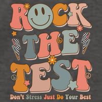 Rock The Test Dont Stress Just Do Your Best Teacher Retro Vector Backpack