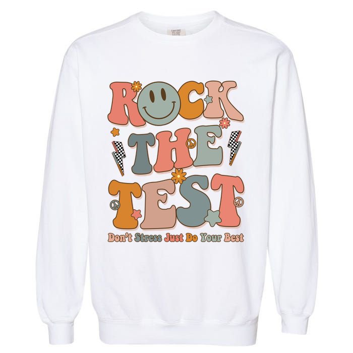 Rock The Test Dont Stress Just Do Your Best Teacher Retro Garment-Dyed Sweatshirt