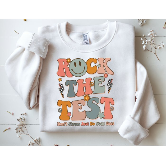 Rock The Test Dont Stress Just Do Your Best Teacher Retro Sweatshirt