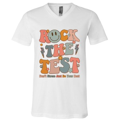 Rock The Test Dont Stress Just Do Your Best Teacher Retro V-Neck T-Shirt
