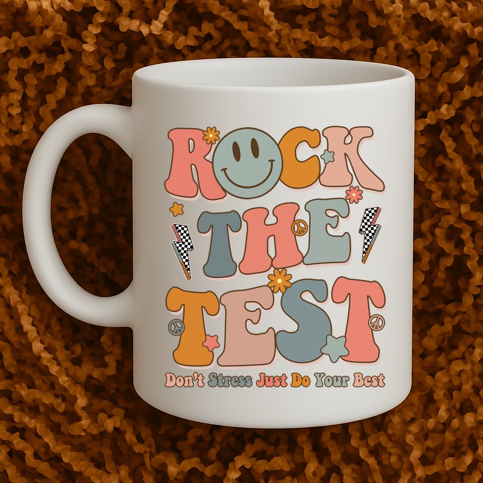 Rock The Test Dont Stress Just Do Your Best Teacher Retro Mug