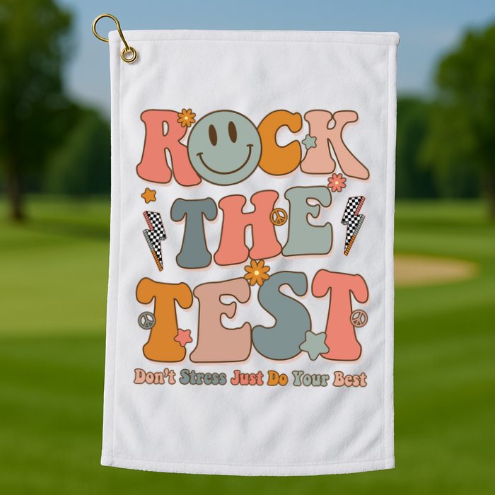 Rock The Test Dont Stress Just Do Your Best Teacher Retro Golf Towel