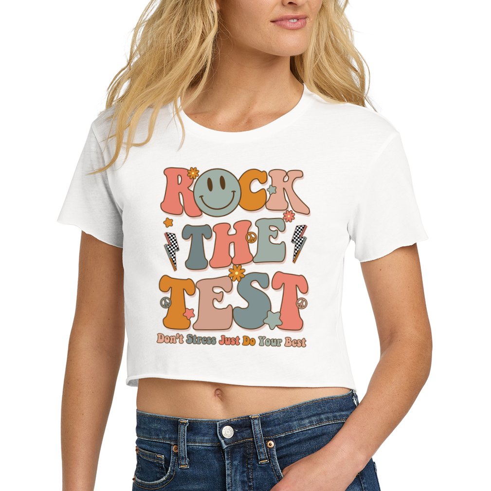 Rock The Test Dont Stress Just Do Your Best Teacher Retro Crop Top