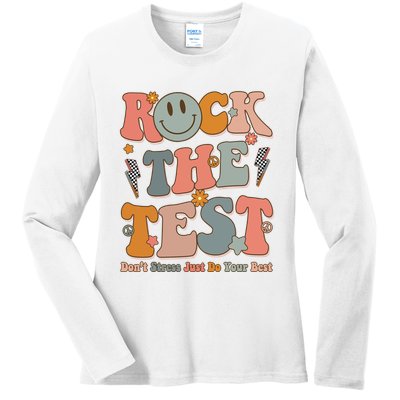 Rock The Test Dont Stress Just Do Your Best Teacher Retro Ladies Long Sleeve Shirt