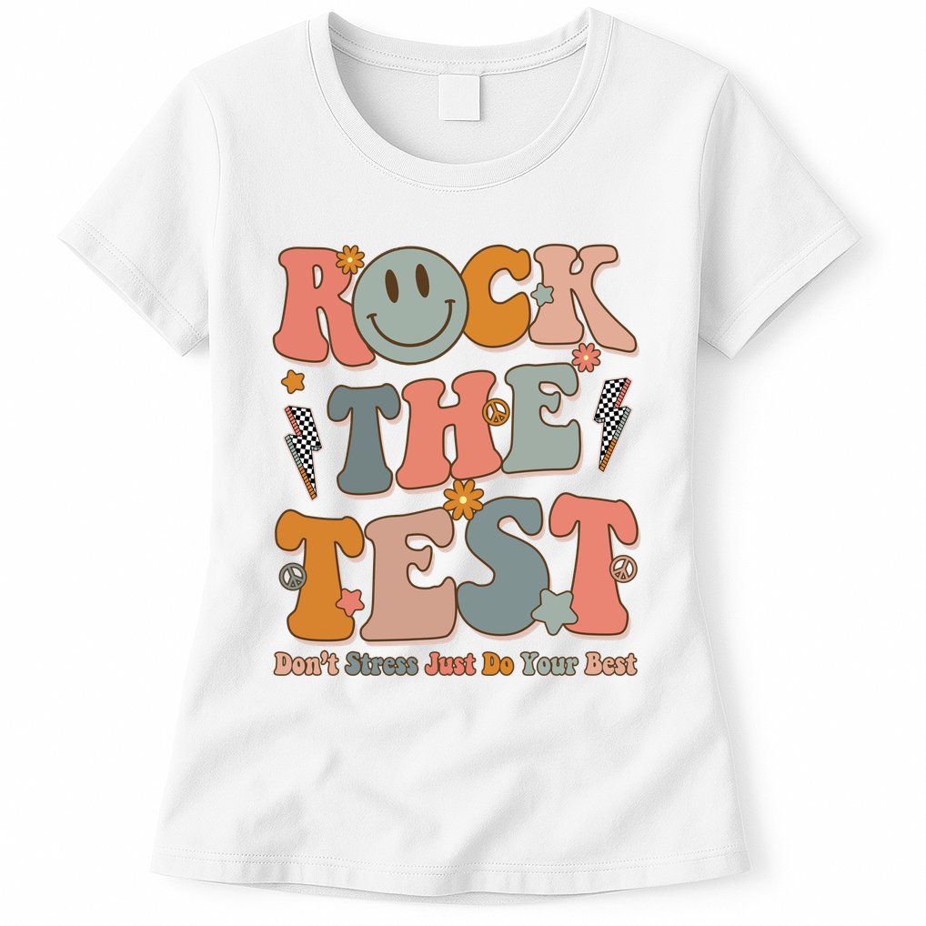 Rock The Test Dont Stress Just Do Your Best Teacher Retro Womens T-Shirt
