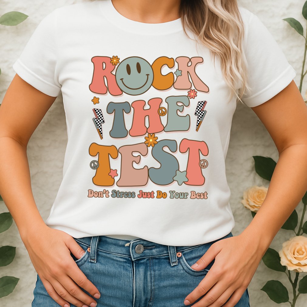 Rock The Test Dont Stress Just Do Your Best Teacher Retro Womens T-Shirt